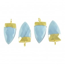 Blue opal dagger shape electro gold plated gemstone charm pendant